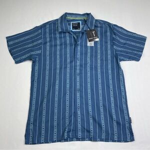 Reverse Threads Aztec Print Button Down Shirt Mens S Blue Geometric Striped NWT